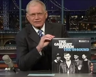 David Letterman holds up The Gaslight Anthem's album, "The '59 Sound."