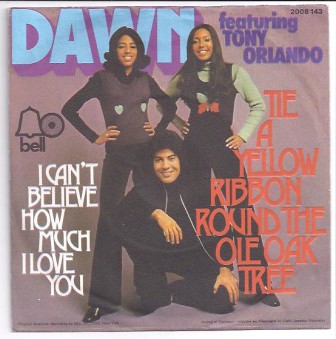The cover of the Tony Orlando and Dawn single, "Tie a Yellow Ribbon Round the Ole Oak Tree."