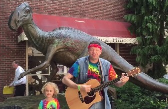 Jersey Jason and Hoppin' Holly perform "Jersey Dinosaurs" in Haddonfield.