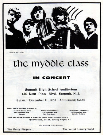A flyer advertising the Myddle Class concert at Summit High School in December 1965. Note the mention of The Velvet Underground in the lower right-hand corner.