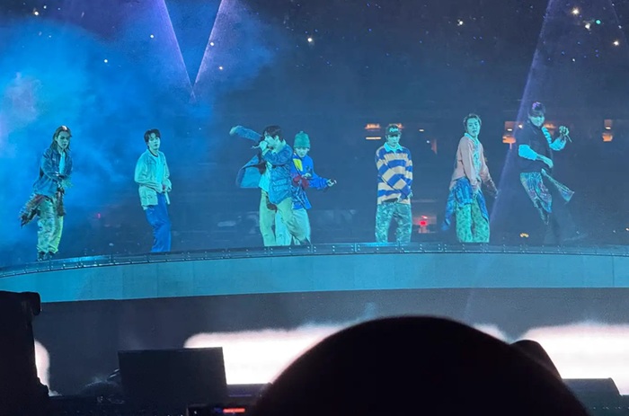 BTS performing in front of the sold-out MetLife Stadium crowd